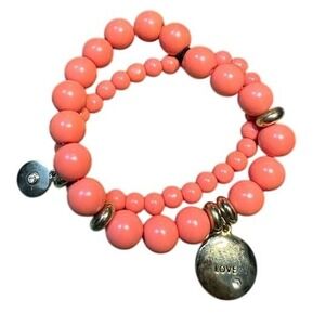 The Limited Coral Beaded Stretch Bracelets Love Charm Set of 2 Women